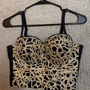 Black and Gold Lace Bustier Top